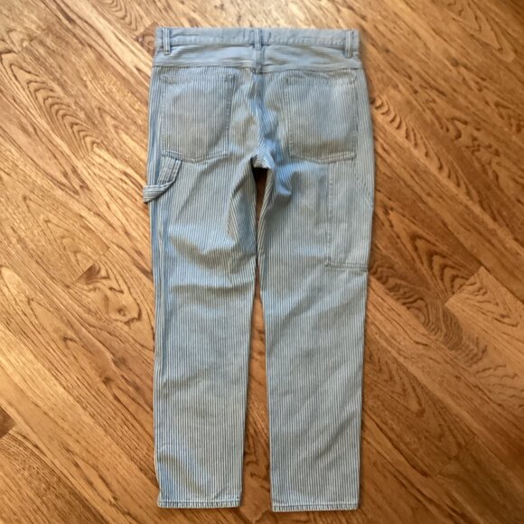 UNIQLO RELAXED TAPERED HICKORY WORKWEAR CARPENTER PANTS 28 CASUAL BOHO JEANS - Picture 2 of 3